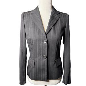 Escada Black Pinstripe Blazer Wool Silk Blend Size 34